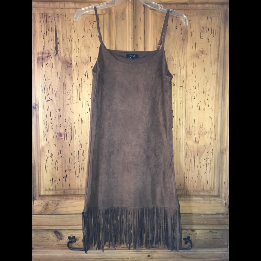Faux Suede Fringe Dress